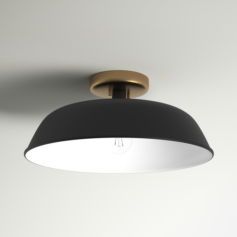 Bethany Semi Flush Mount, Matte Black, 6.88" H x 15" W x 15" D, Burnished Brass