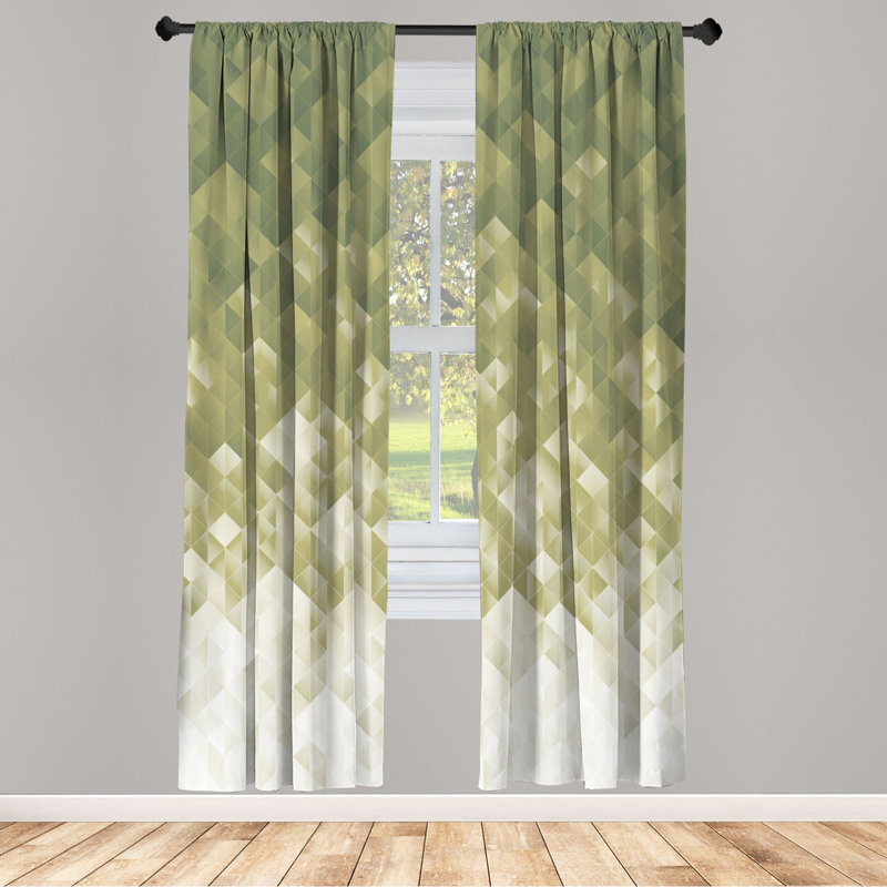 Microfiber Floral Semi-Sheer Rod Pocket Curtain Panels, 28" W x 84" L, Moss Green/White