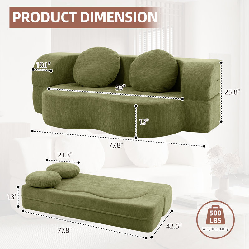 Canapé-lit convertible 77,8 po, Green