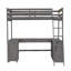 Lit mezzanine simple brun antique avec bureau en forme de U, rangement pour tablettes et porte-tiroirs
