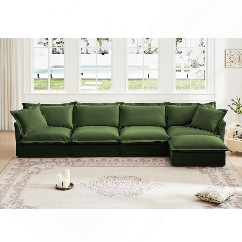 Canapé modulaire en L 4 places avec accoudoirs moelleux et 2 gros coussins en forme de L - Vert
