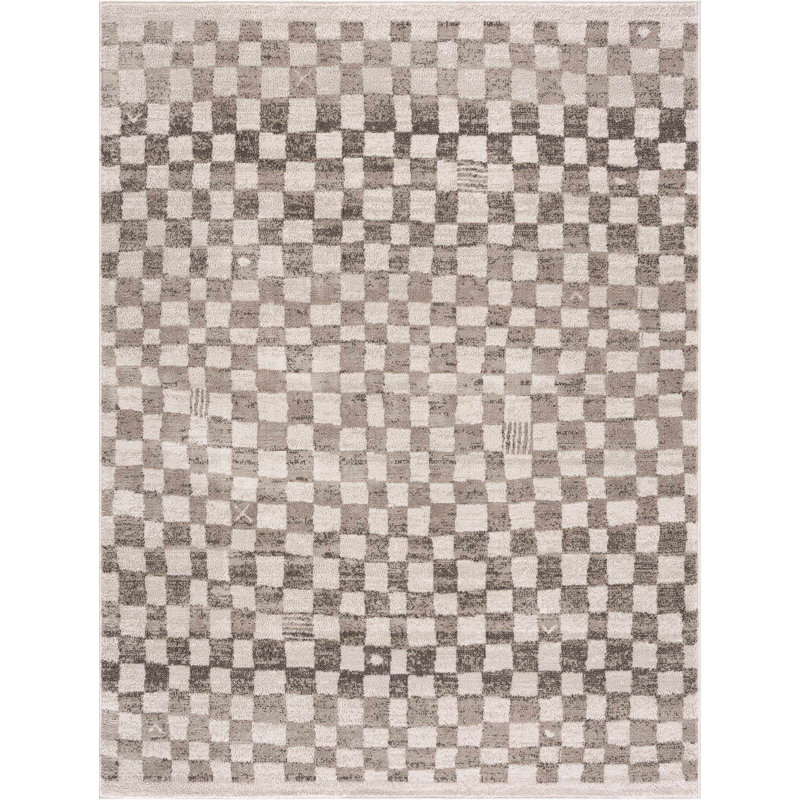 Jasha Checkered Charcoal / Cream / Dark Gray Area Rug, Rectangle 2'7" x 4', Charcoal