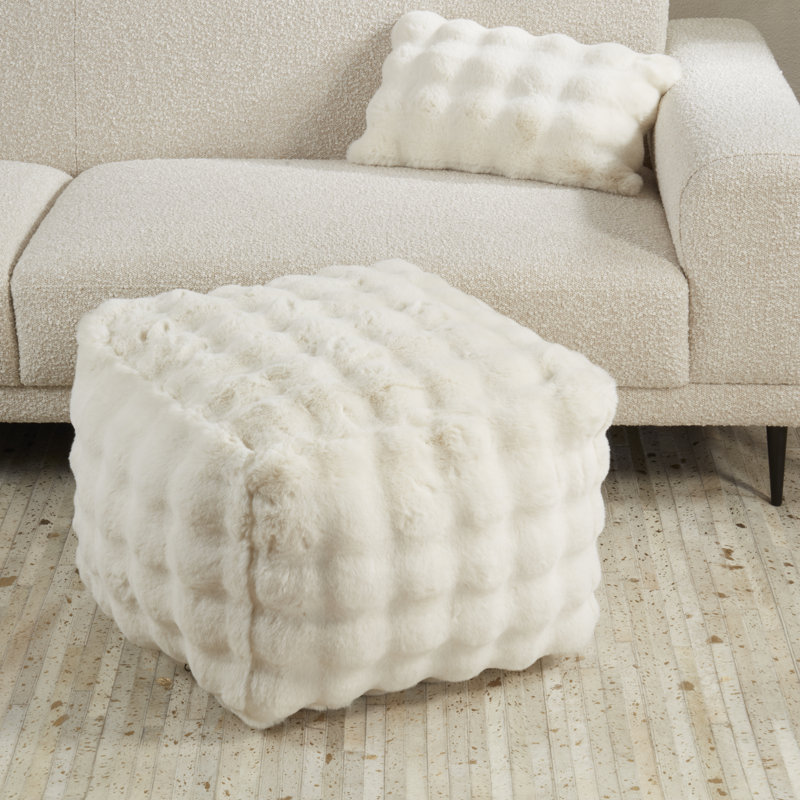 Pouf moelleux en fausse fourrure, Ivoire ivoire