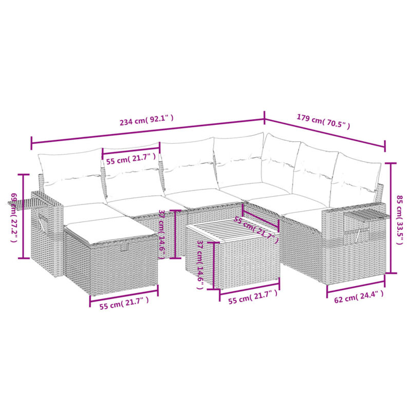 Vidaxl Garden Sofa Set Black PE Rattan Large Modular Garden Sofa Set