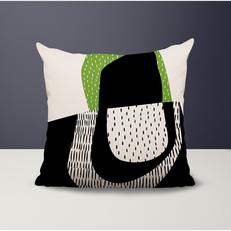 Coussin carré intérieur / extérieur pia, H 15 po x l 15 po, Chartreuse / noir / blanc cassé