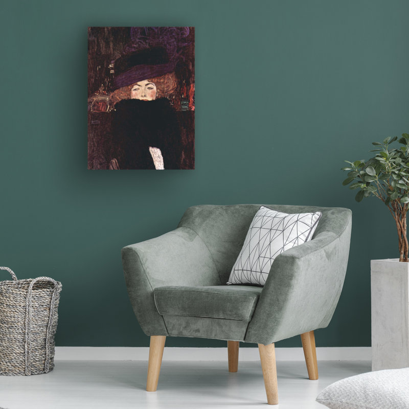 «Dame Mit Hut Und Federboa 1909», reproduction sur toile, H 47 po x l 35 po x P 2 po