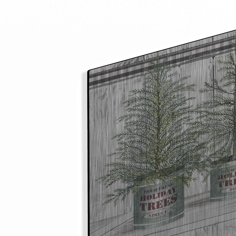 «White Pots Galvanized White Christmas Trees I» par Cindy Jacobs, art mural en métal, H 16 po x l 48 po