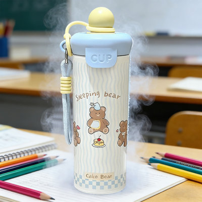 Bouteille d'eau en acier inoxydable 600 ml, tasse à paille, double paroi, tasse isotherme, bouteille de rétention d'eau froide avec tasse portative StrawLeakProof pour adultes, enfants