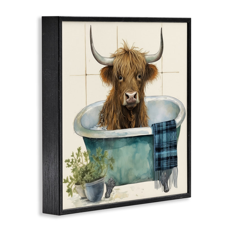 «Farmhouse Cow in Tub», estampe numérique encadrée par Lazar Studio, Giclée encadrée noir minuit, H 24 po x l 24 po