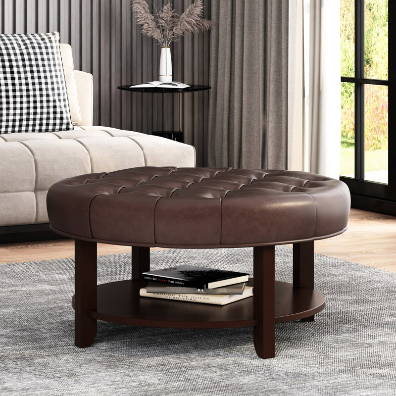 Rangement rond - Revêtement en similicuir et intérieur organisé brun foncé spacieux, Dark Brown