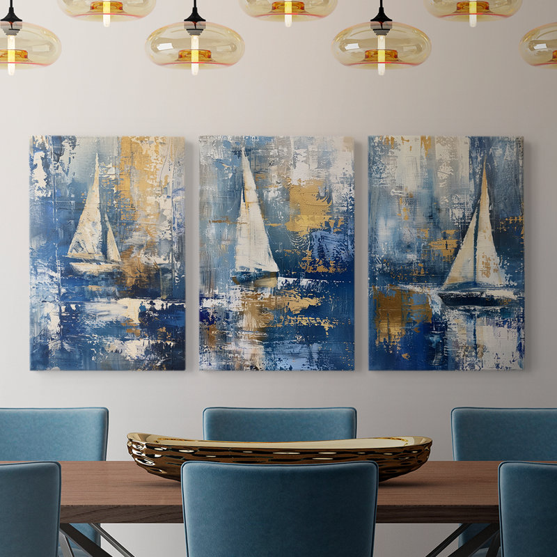 Sea and Shore Series XVII - Ensemble de 3 toiles tendues avec châssis - Prêt à être accroché