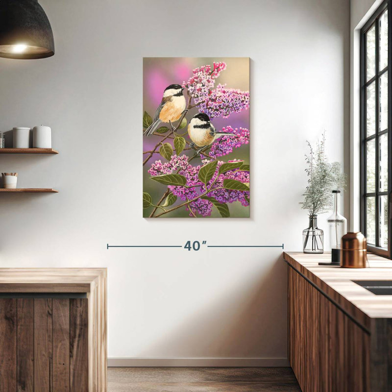 Brampt Lilacs And Chickadees, 36" H x 24" W