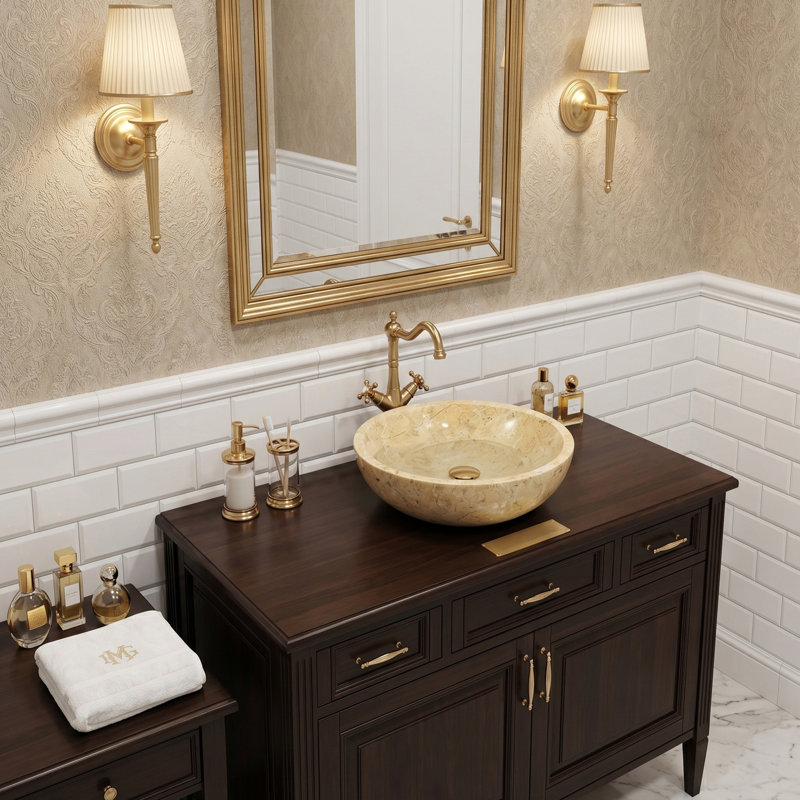 Lavabo vasque en marbre naturel beige doré, surface polie, pierre naturelle, marbre véritable, marbre véritable, 15,7 x 5,9 pouces / 400 x 150 mm