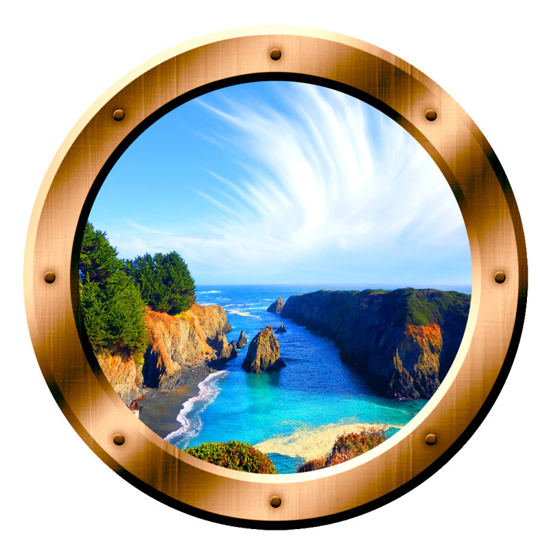 Décalcomanie murale fenêtre ocean view hublot, H 14 po x l 14 po x P 0,01 po, Bronze