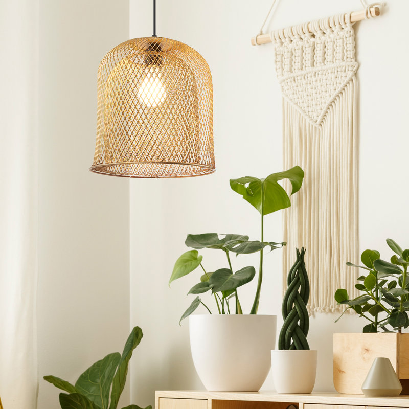10.1"W Gold Bell-Shaped Pendant Light