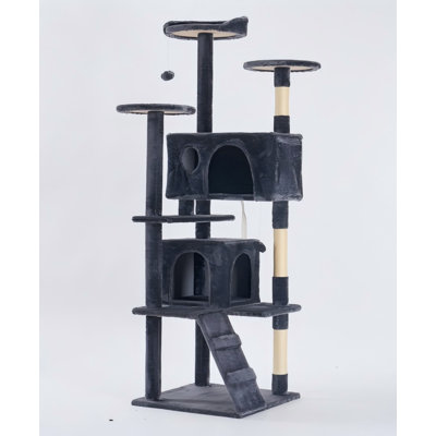 Arbre à chat multi-niveaux, arbre à chat H 62 po avec perchoir, condo, rampe et poteau à griffes recouvert de sisal