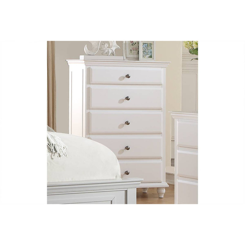 Commode de style moderne 1 pièce avec cinq tiroirs et poignées à finition blanche