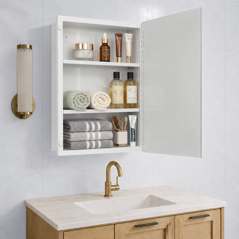 Rectangular Beveled Frameless Mirror Cabinet, Wall Mounted Cabinet For Bathroom Toilet Kitchen,Recess Or Surface Mount Installation