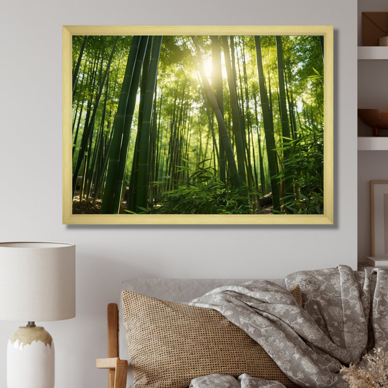 «Dynamic Light Bamboo Grove II» sur toile, H 16 po x l 32 po x P 1 po, Encadrement doré