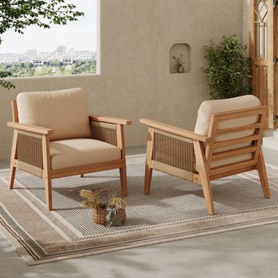 Fauteuil d'appoint en bois massif avec coussins Mid Mid Century Century