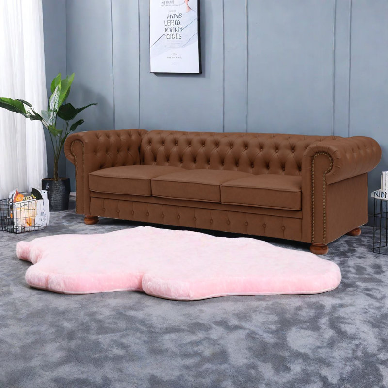 Canapé classique Chesterfield 3 places, similicuir brun, mobilier de salon élégant