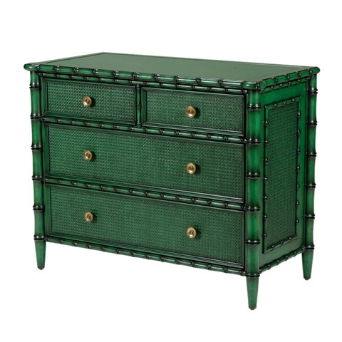 Green bamboo-style four-drawer dresser.