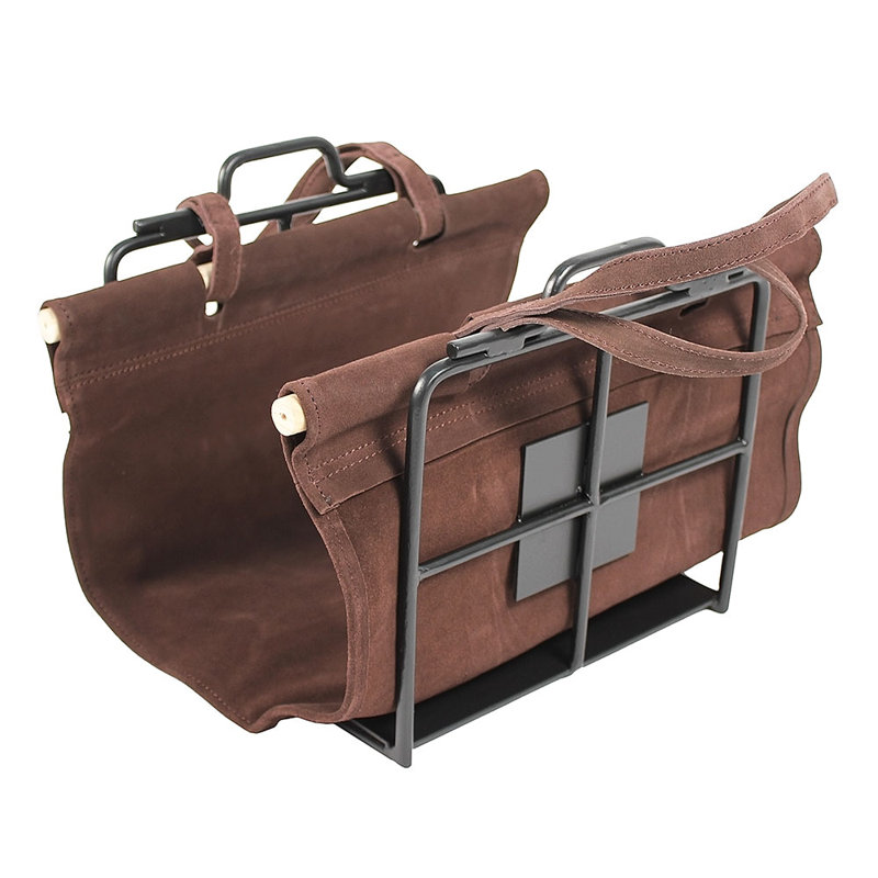 Graphite Powder Coated Steel Log Rack with Suede Carrier