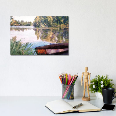 Rowboat Pond Landscape 1 Piece Wrapped Canvas Wall Art