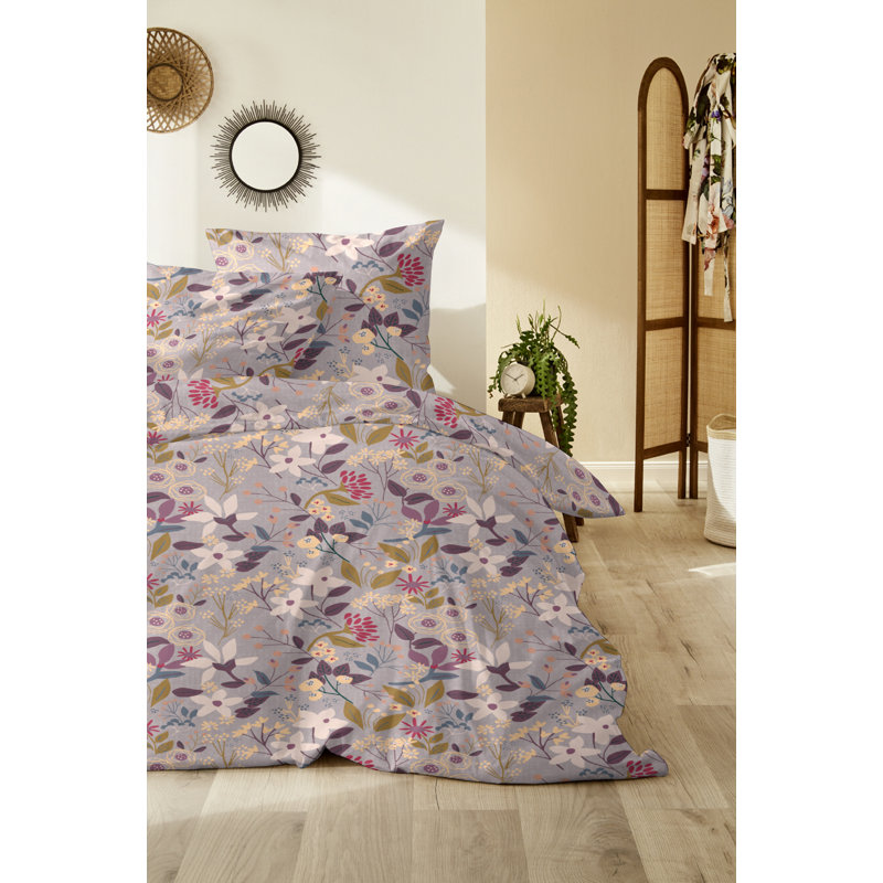 Cirri Cotton Floral Duvet Cover Set with Pillow Shams Included, Purple