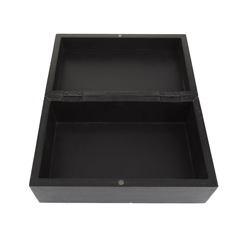 Wood Geometric Decorative Box with Hinged Lid Set, Black