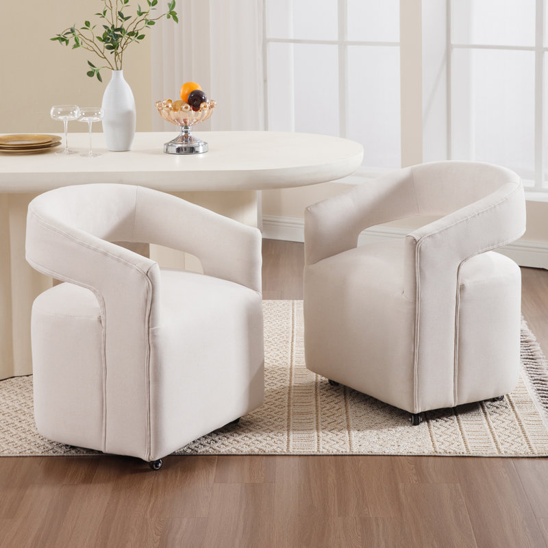 Modern Dining Chairs Upholstered Dining Room Chairs Accent Chairs With Casters For Dining Room Living Room Set of 2, Beige