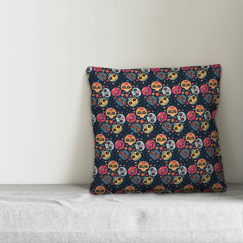  Circular Sugar Skull Throw Pillow