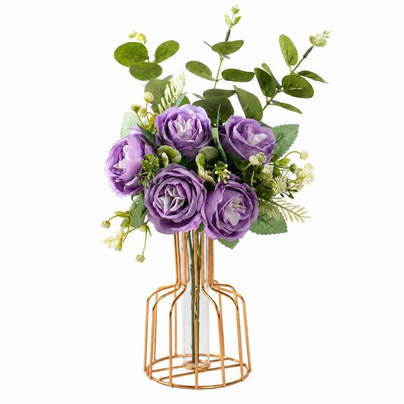 Arrangement de fleurs artificielles mixtes de 15 pouces dans un vase en verre, Purple