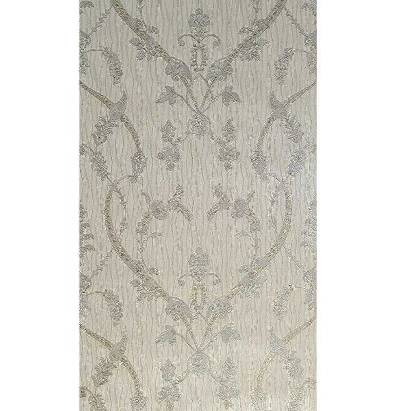 Papier peint damassé brun clair taupe