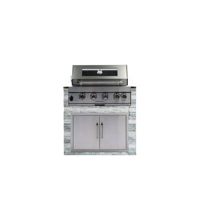 60000 gril de cuisine d'extérieur intégré de 32 pouces avec quatre brûleurs en acier inoxydable coulé, brûleur arrière infrarouge, porte et tiroir, évier, bac à glaçons, ouvre-bouteille, plateau à graisse pour porte de jardin, moteur électriqu