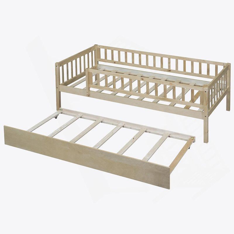 Lit de jour en bois avec couchette et garde-corps