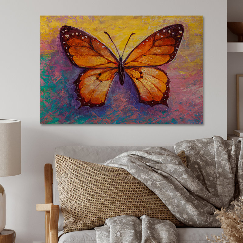 Orange, peinture abstraite papillon - reproduction d'art sur toile traditionnelle, H 8 po x l 12 po x P 1 po