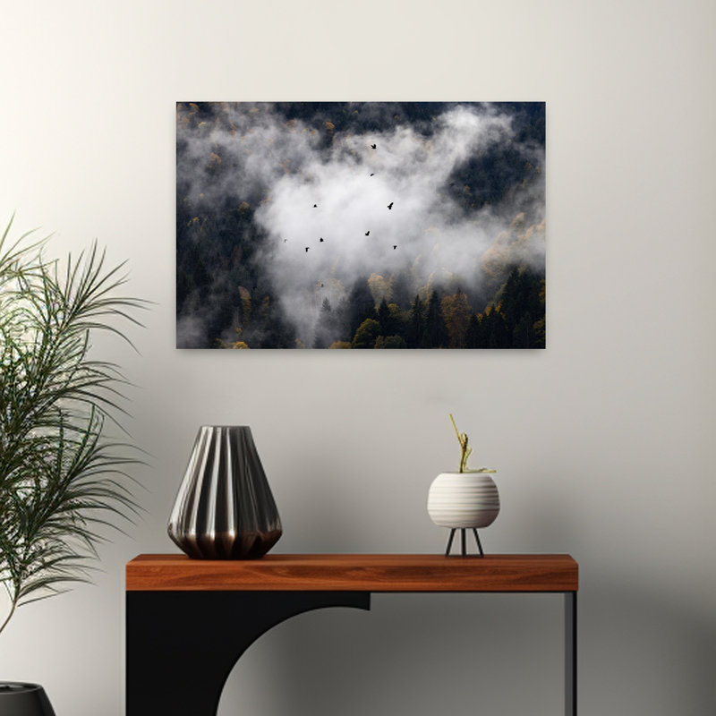 Art contemporain abstrait oiseau automne, H 16 po x l 24 po