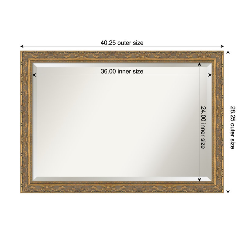 Filigree Beveled Framed Wall Mirror, 28.5" x 40.5", Gold