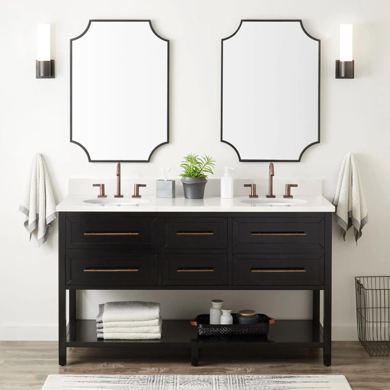 60" Robertson Double Bathroom Vanity Set with Oval Undermount Sinks, Midnight Navy Blue, 8" Widespread