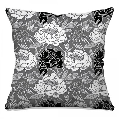 Monochrome Botanical Floral Linen Throw Pillow