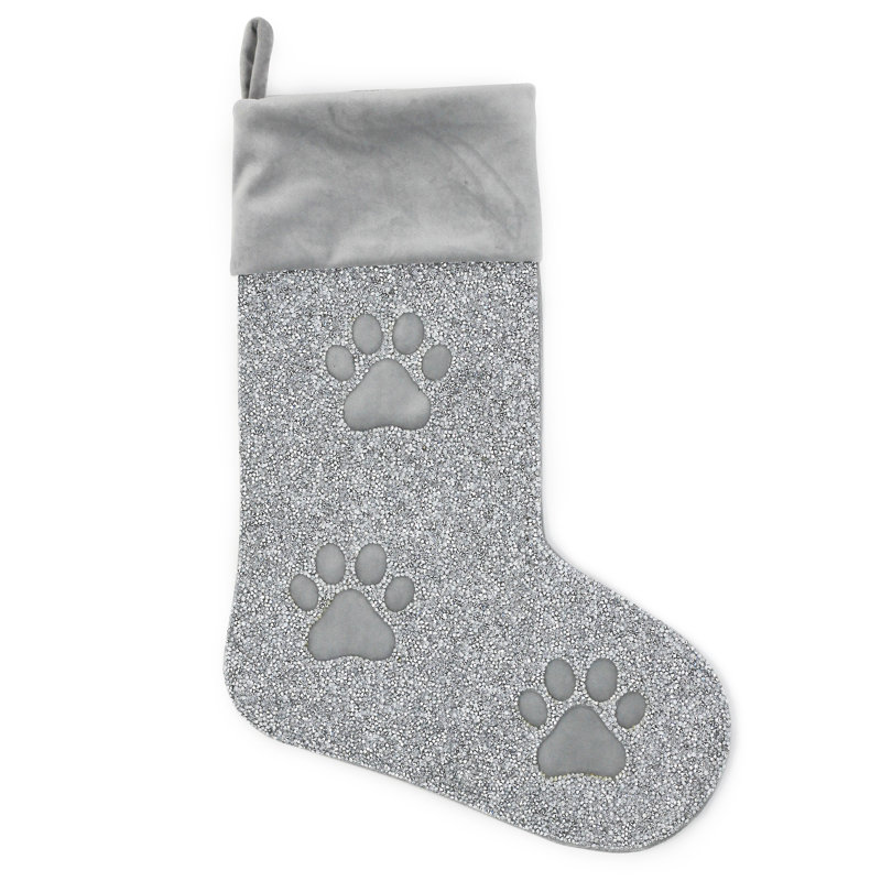  Chaussette lumineuse à empreintes de pattes | Velours | Strass en résine | Imprimé animal | Décorations des Fêtes