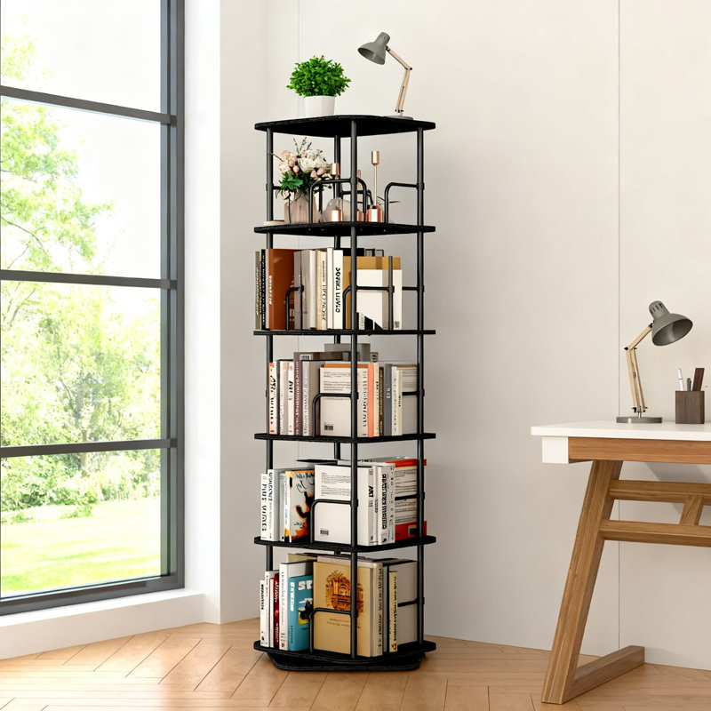 5-Tier Rotating Bookshelf With 360-Degree Swivel, Space-Saving Corner Storage Tower For Home Office Living Room, Heavy-Duty Revolving Bookcase Organizer