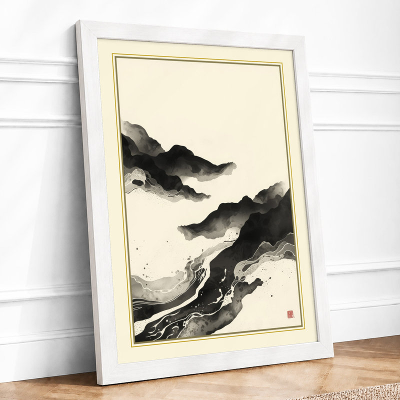 Mountains in Mist Japandi - Framed Print, A1 - 84.1 x 59.4 cm, White