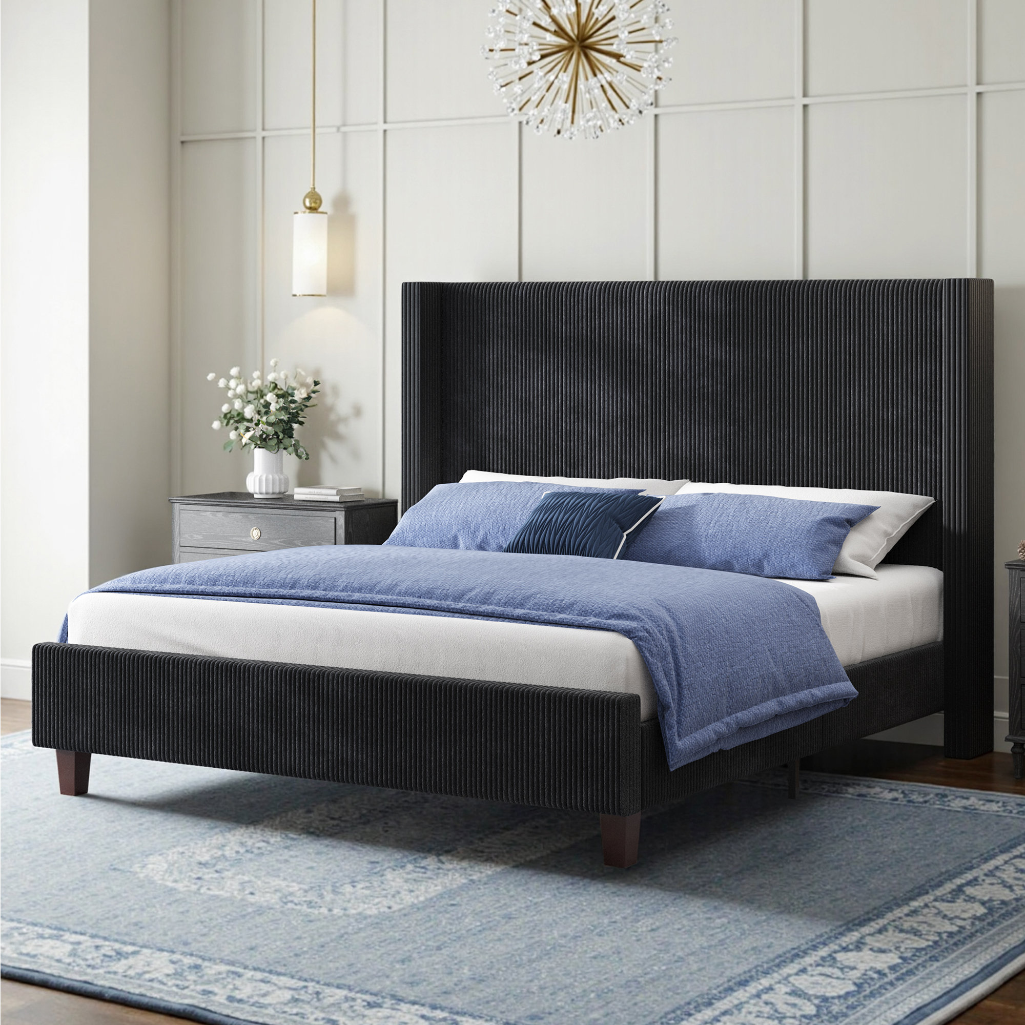 Wade Logan Wauseon Corduroy Upholstered Bed | Wayfair