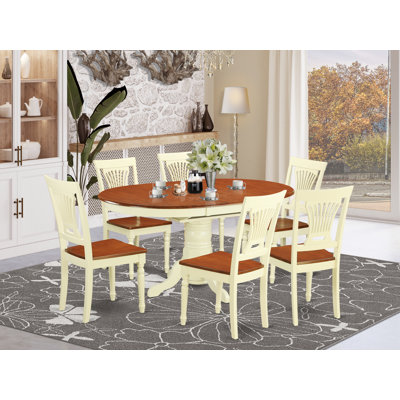 Ensemble de meubles de salle à manger 7 pièces comprenant une table de cuisine ovale avec rallonge papillon et 6 chaises de salle à manger, 42 po x 60 po, babeurre et cerise