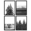 "Noir et blanc, photographie de nature, arbres, montagnes, cascade, décor moderne", 4 pièces-101519792-101519797