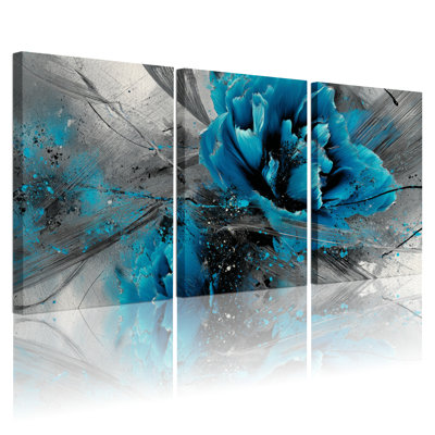 Ensemble de 3 tableaux abstraits à motif floral bleu sur toile tendue, œuvre d'art moderne pour salon, chambre et décoration intérieure