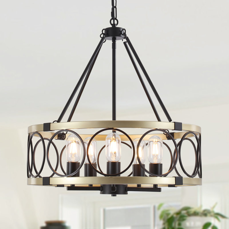 5 - Light 20 inch Dimmable Drum Chandelier Industrial Round Light Fixture for Entryway Foyer Kitchen Island Bedroom Living Room