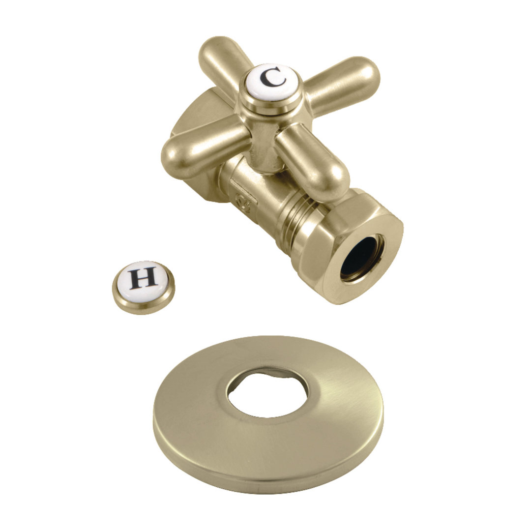 Kingston Brass Vintage 1/2-Inch FIP x 1/2 or 7/16-Inch Slip Joint Quarter-Turn Straight Stop Valve with Flange Kingston Brass